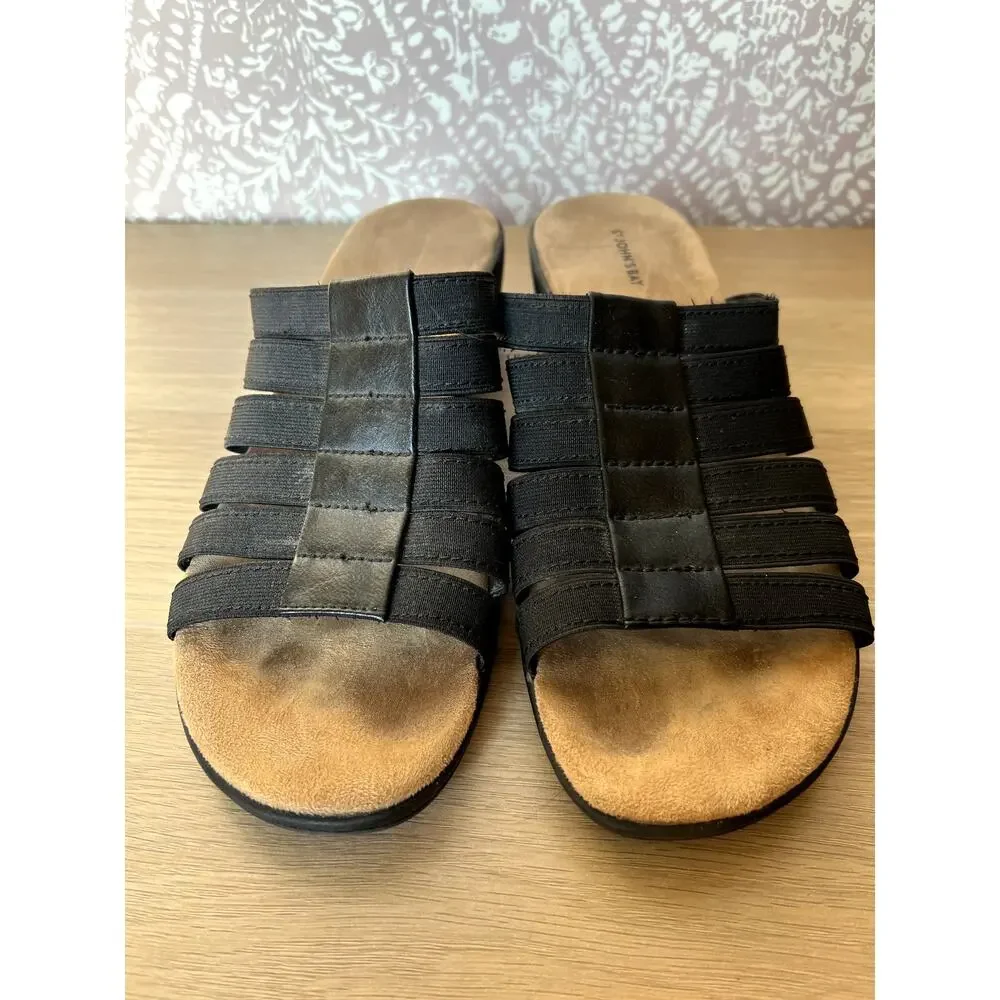St John's Bay Izabel Black‎ Strappy Slip On Comfort Slide Mule Sandals